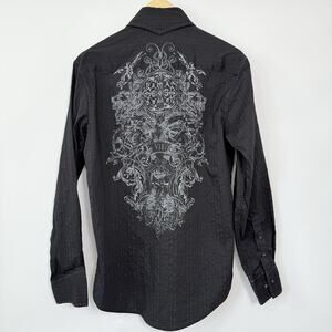7 Diamonds Graphic Print Shirt Mens Size M Black‎ Stretch Contrast Stitching
